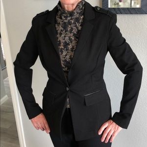 Black blazer with pleather detail. WHBM